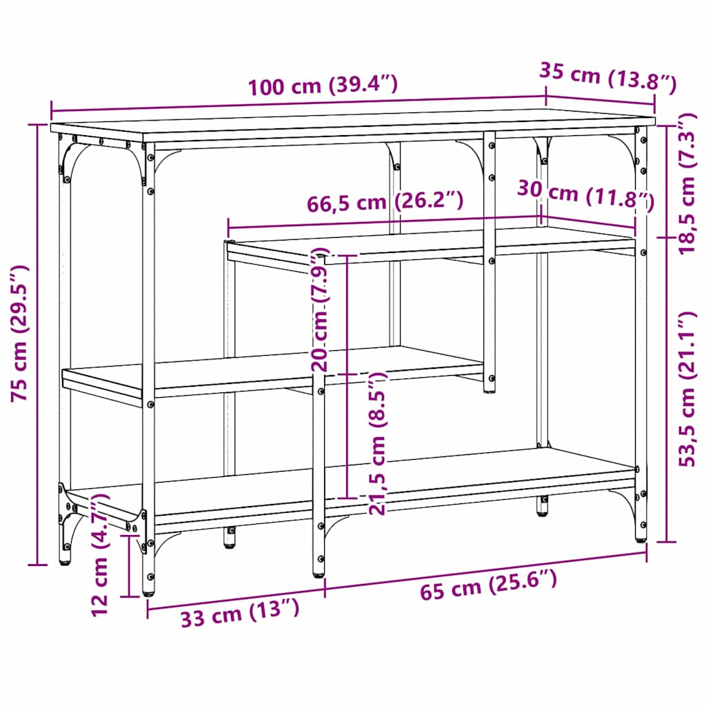 Mesa Consola con estante Madera vieja 100 x 35 x 75 cm