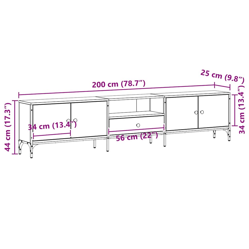 Mueble de TV Roble negro 200 x 25 x 44 cm Madera de ingeniería