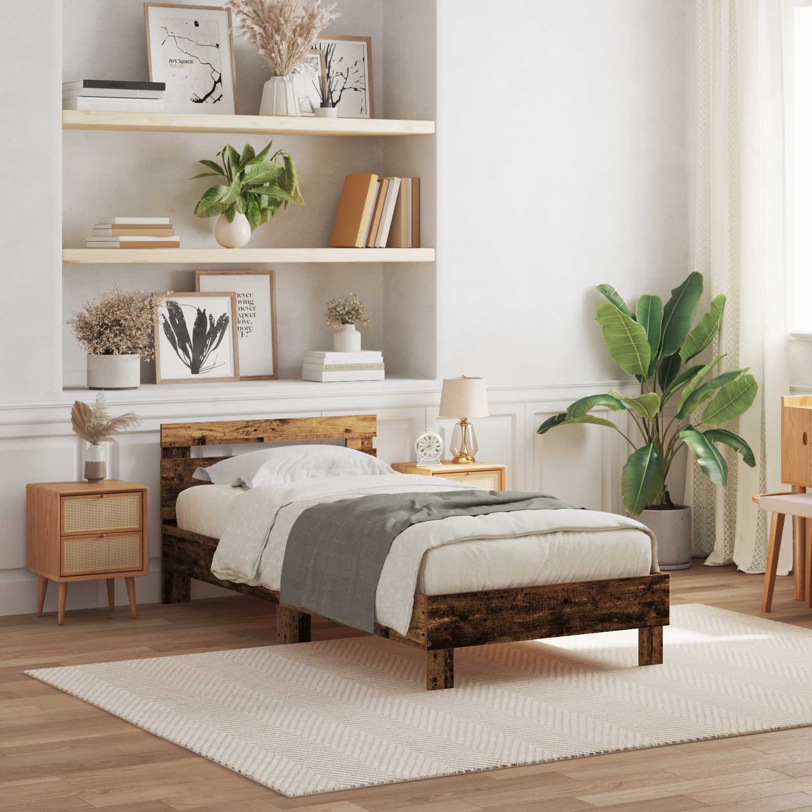 LED Bed Frame 137 x 190 cm Engineered Wood