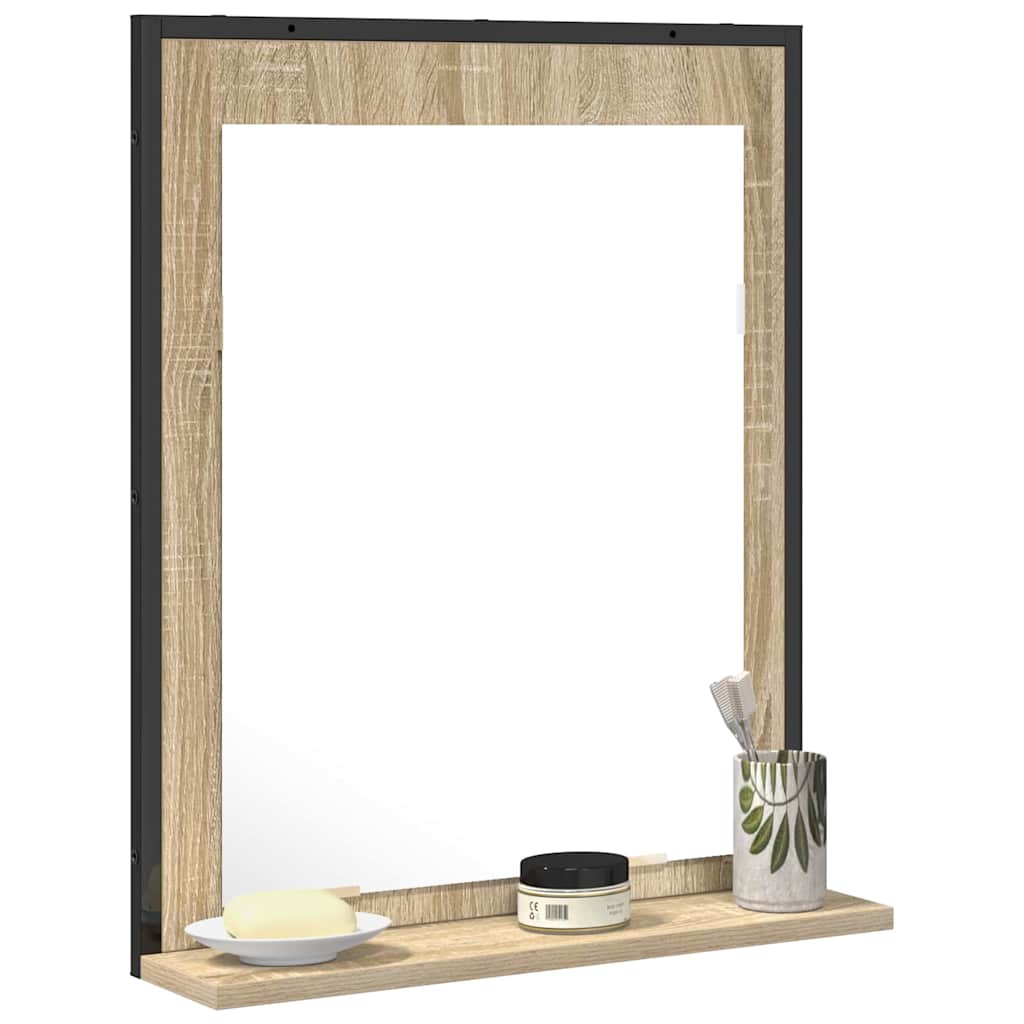 Espejo de baño con estante con espejo Negro 50 x 12 x 60 cm