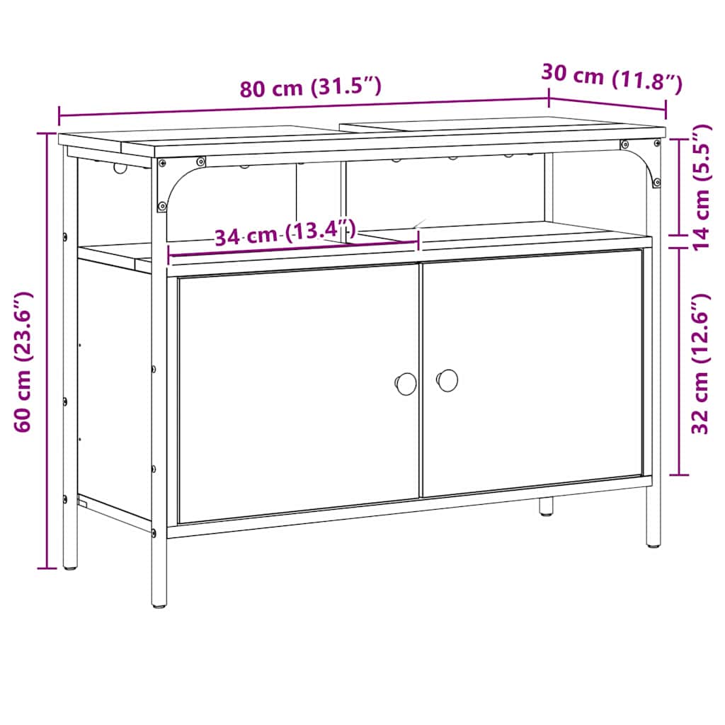 Gabinete de Lavabo para Baño con puerta Marrón 80 x 30 x 60 cm