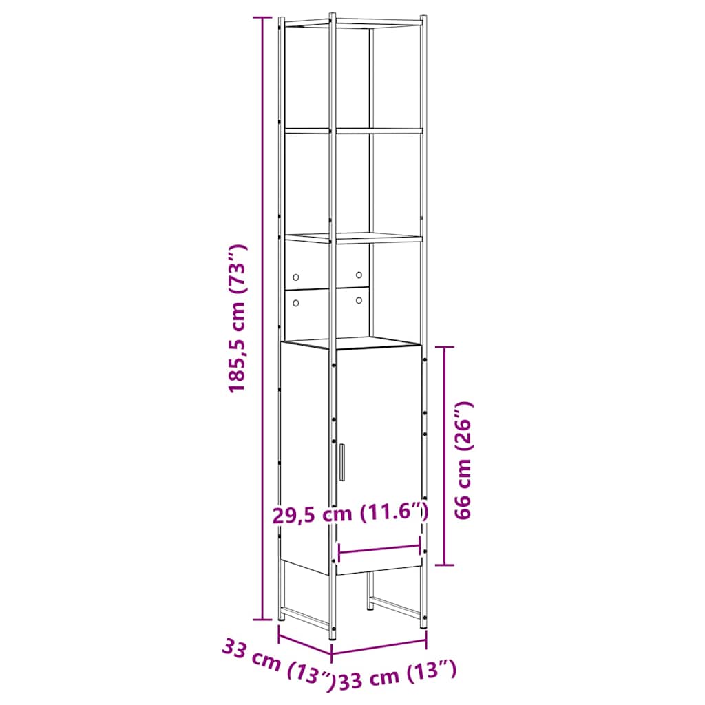 Mueble de Cuarto de Baño con estante Sonoma 33 x 33 x 185,5 cm