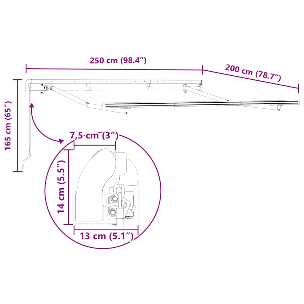 Toldo Retráctil 250 x 200 cm tela