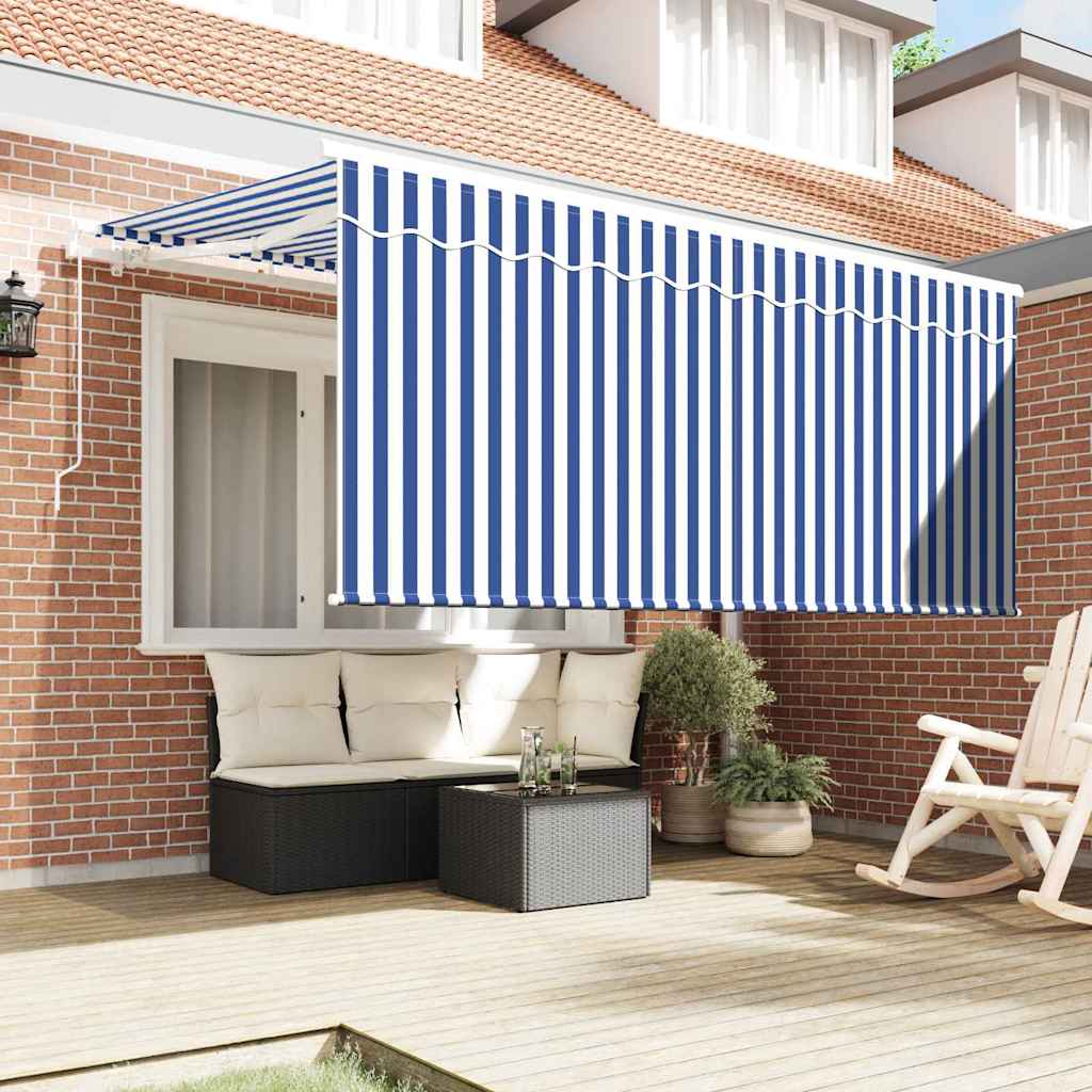 Toldo Retráctil Manual Azul y 300 x 200 cm Poliéster y Aluminio