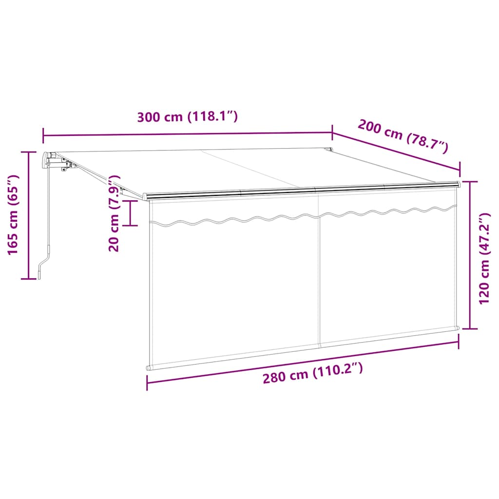 Toldo Retráctil Manual Azul y 300 x 200 cm Poliéster y Aluminio