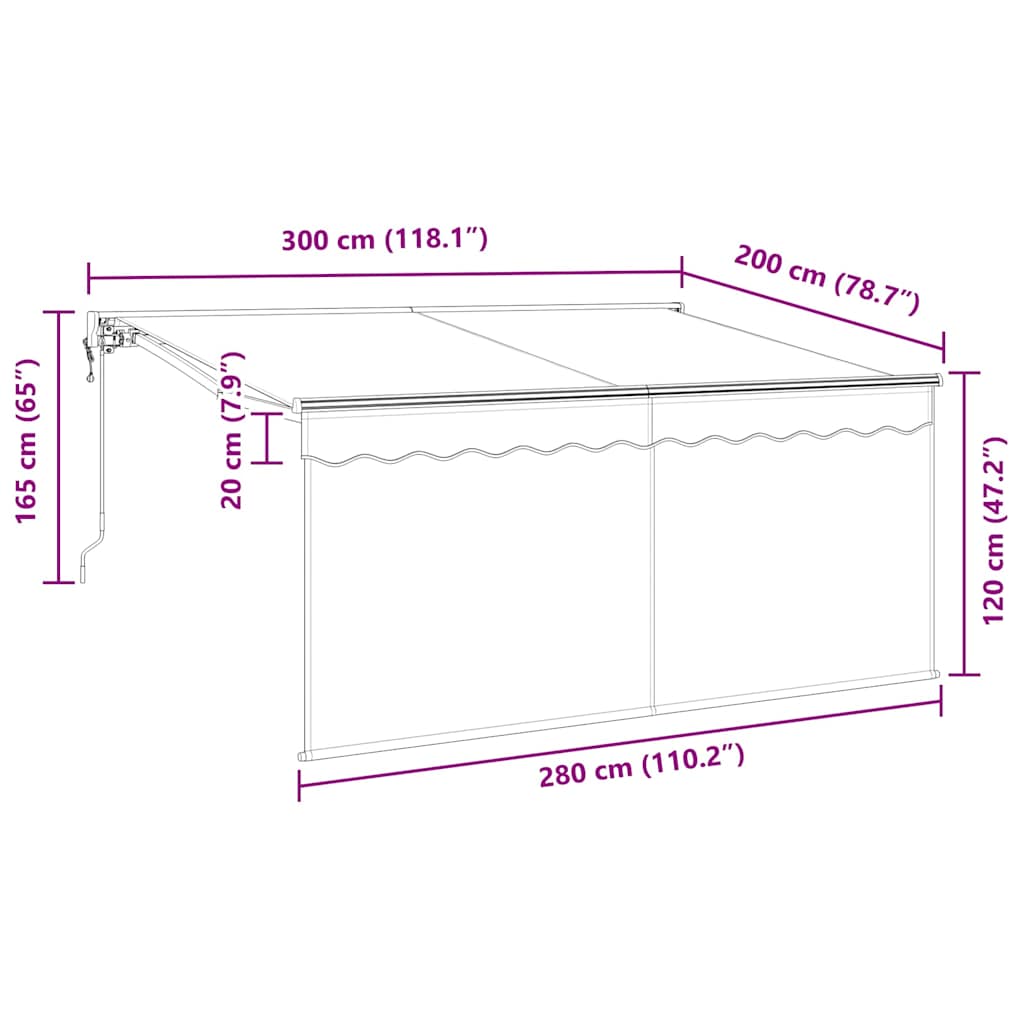 Toldo Retráctil Crema 300 x 200 cm Poliéster y Aluminio