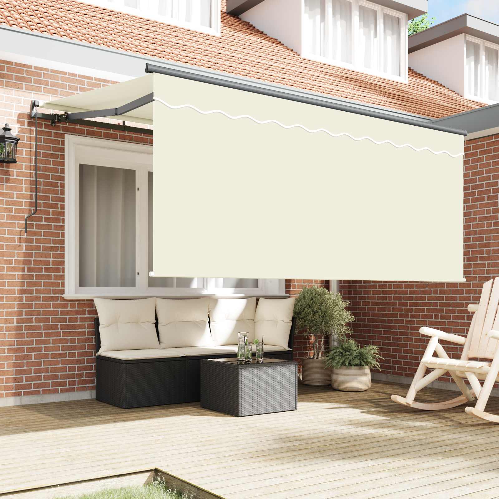 Toldo Retráctil Manual Crema 300 x 200 cm Poliéster y Aluminio