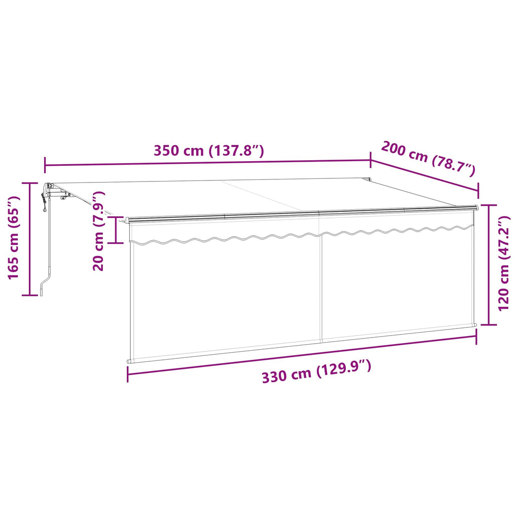 Toldo Retráctil Azul y 350 x 200 cm Poliéster y Aluminio