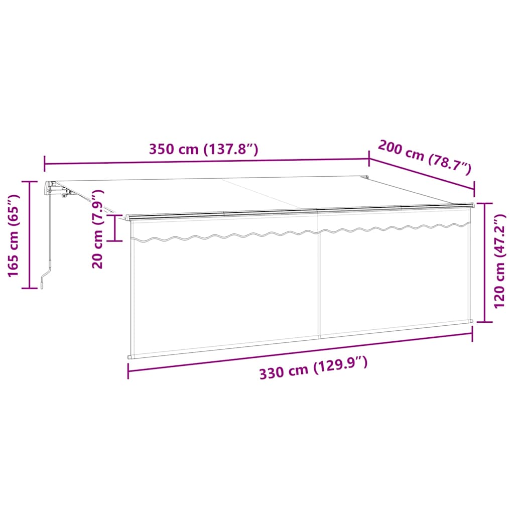Toldo Retráctil Crema 350 x 200 cm Poliéster y Aluminio
