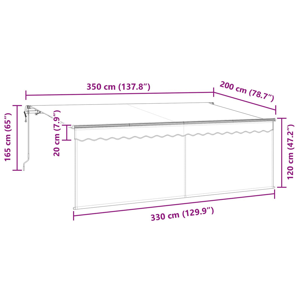 Toldo Retráctil Manual Crema 350 x 200 cm Poliéster y Aluminio