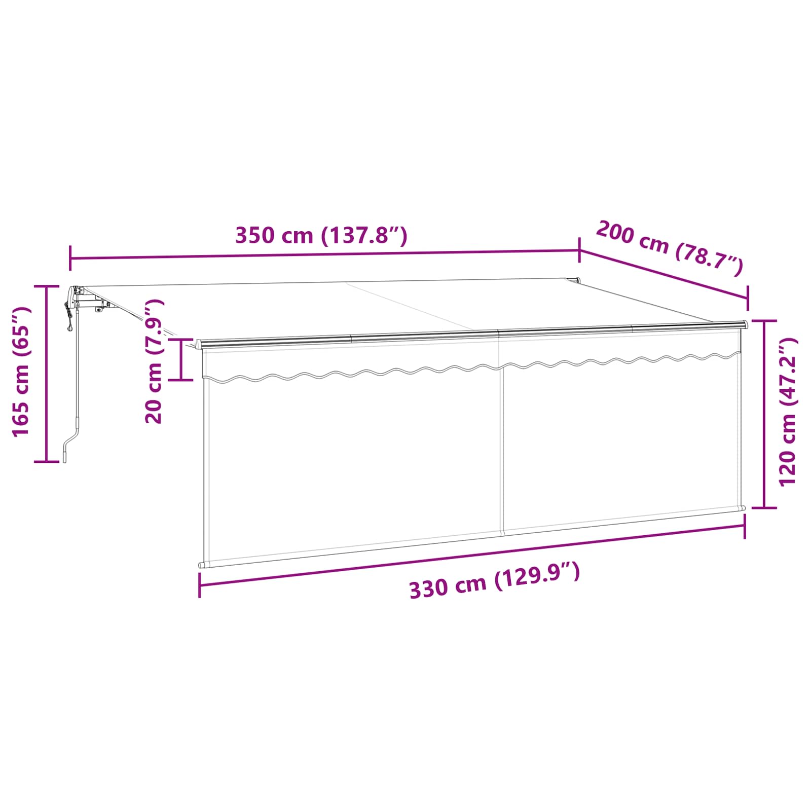 Toldo Retráctil Manual Crema 350 x 200 cm Poliéster y Aluminio