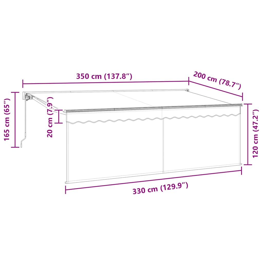 Toldo Retráctil Crema 350 x 200 cm Poliéster y Aluminio