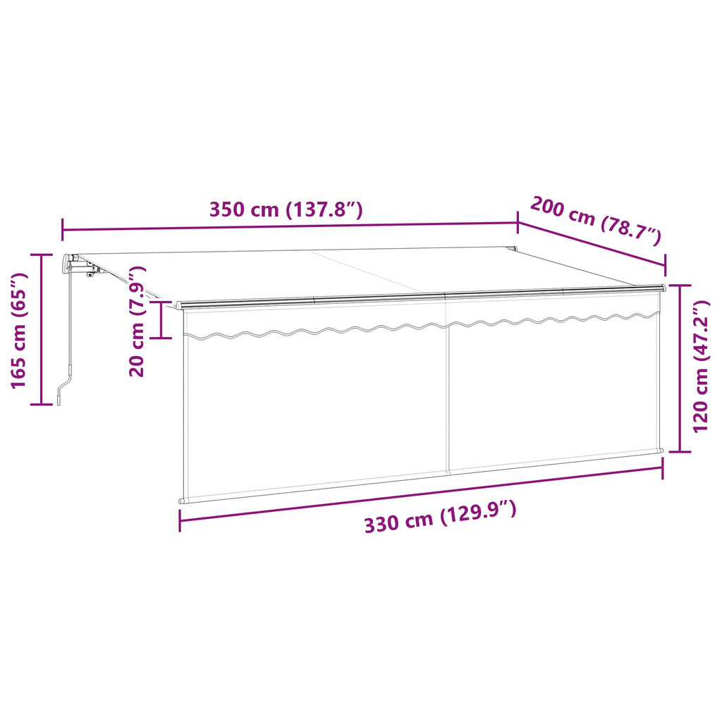 Toldo Retráctil Antracita 350 x 200 cm Poliéster y Aluminio