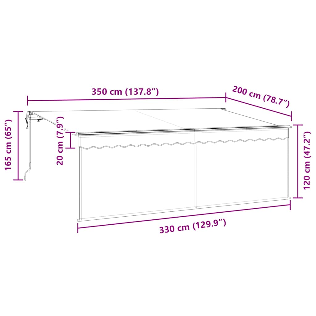 Toldo Retráctil Antracita 350 x 200 cm Poliéster y Aluminio