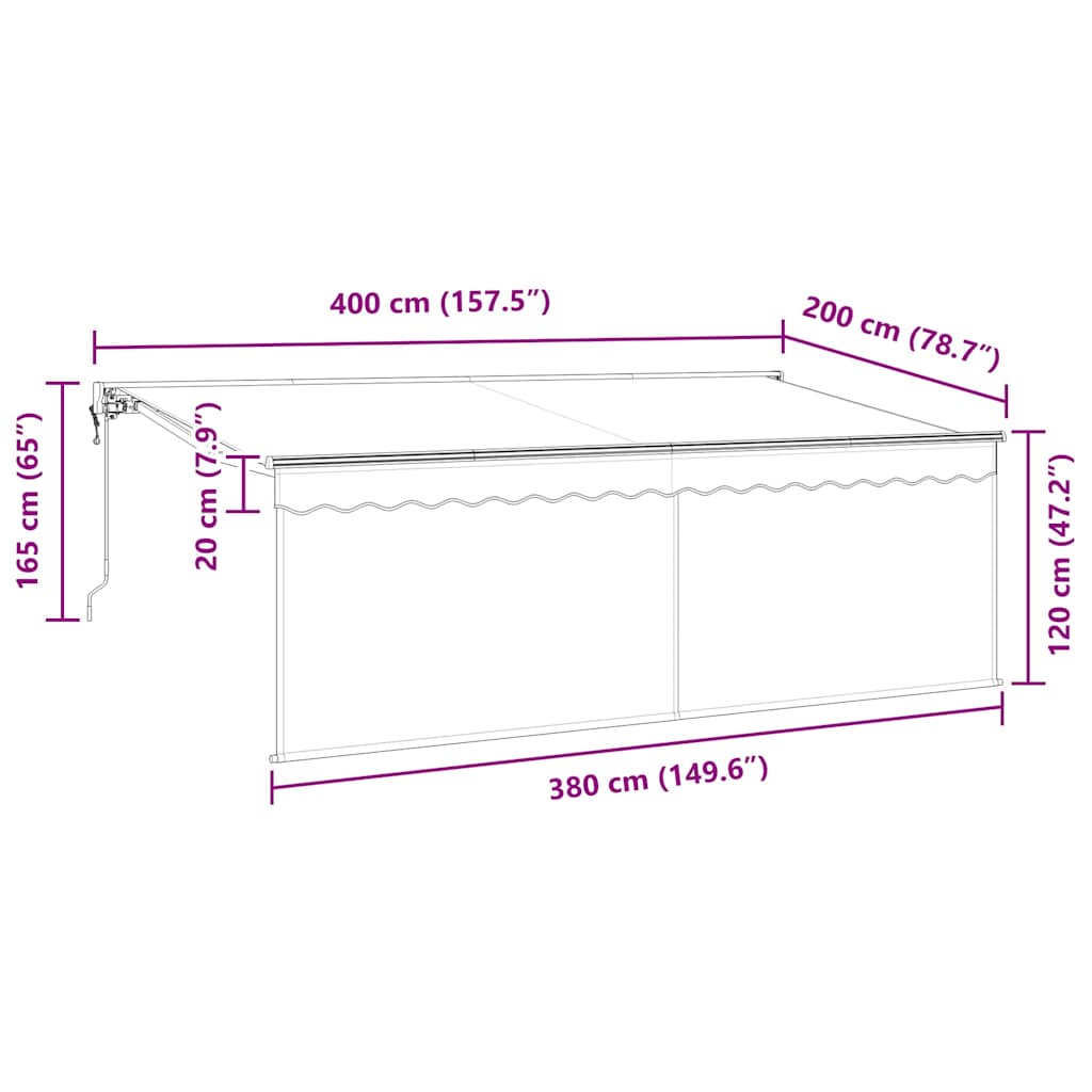 Toldo Retráctil Azul y 400 x 200 cm Poliéster y Aluminio