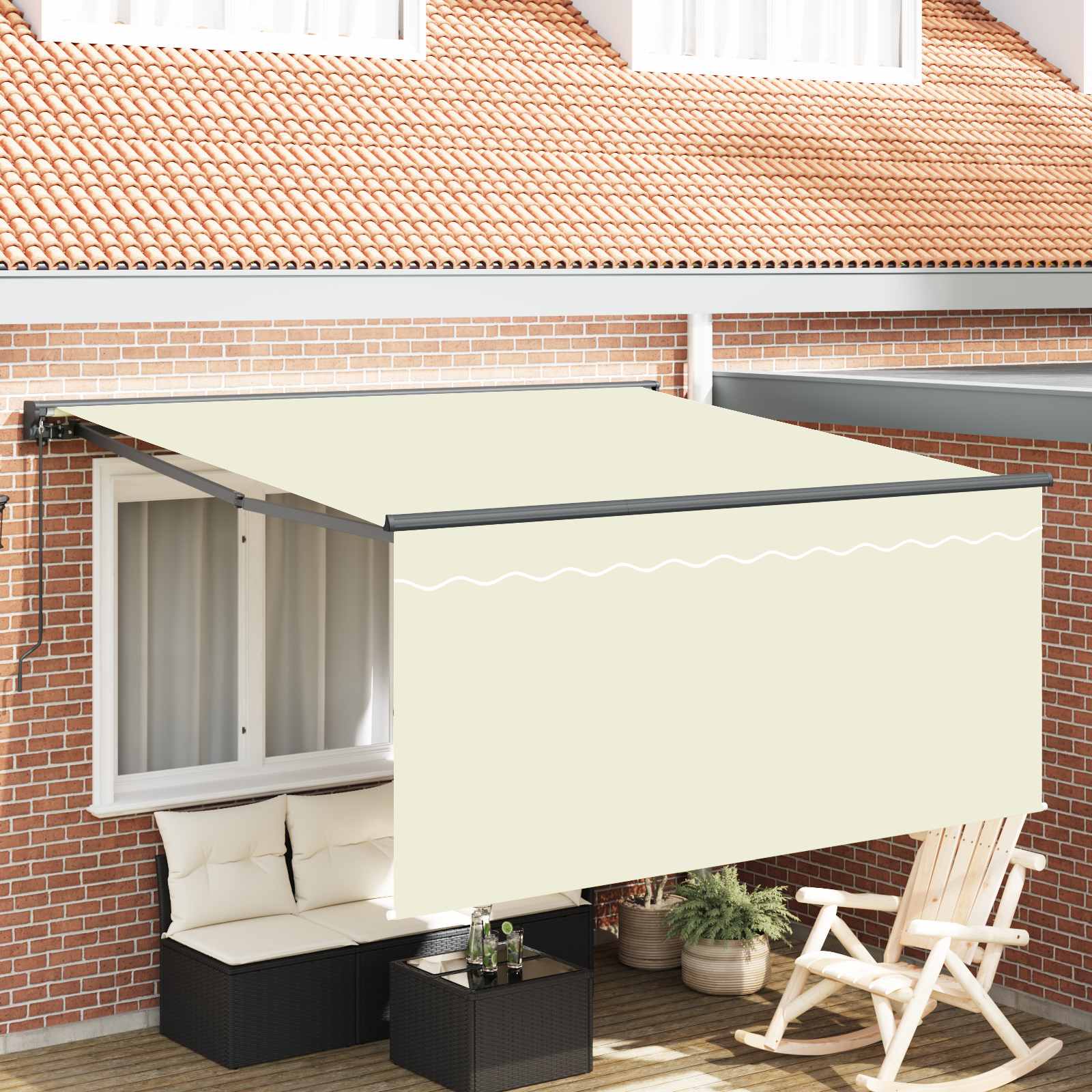 Toldo Retráctil Manual Crema 300 x 250 cm Poliéster y Aluminio