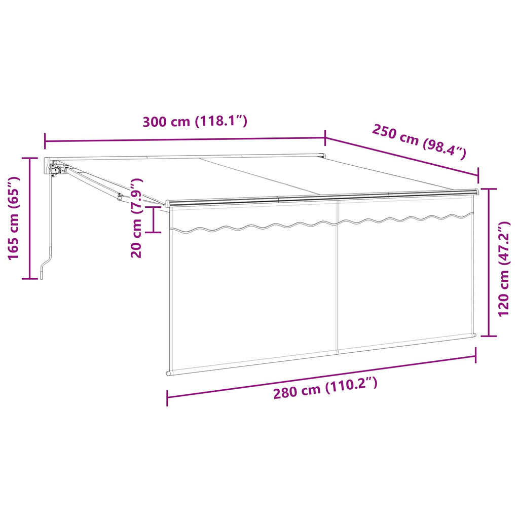 Toldo Retráctil Manual Crema 300 x 250 cm Poliéster y Aluminio