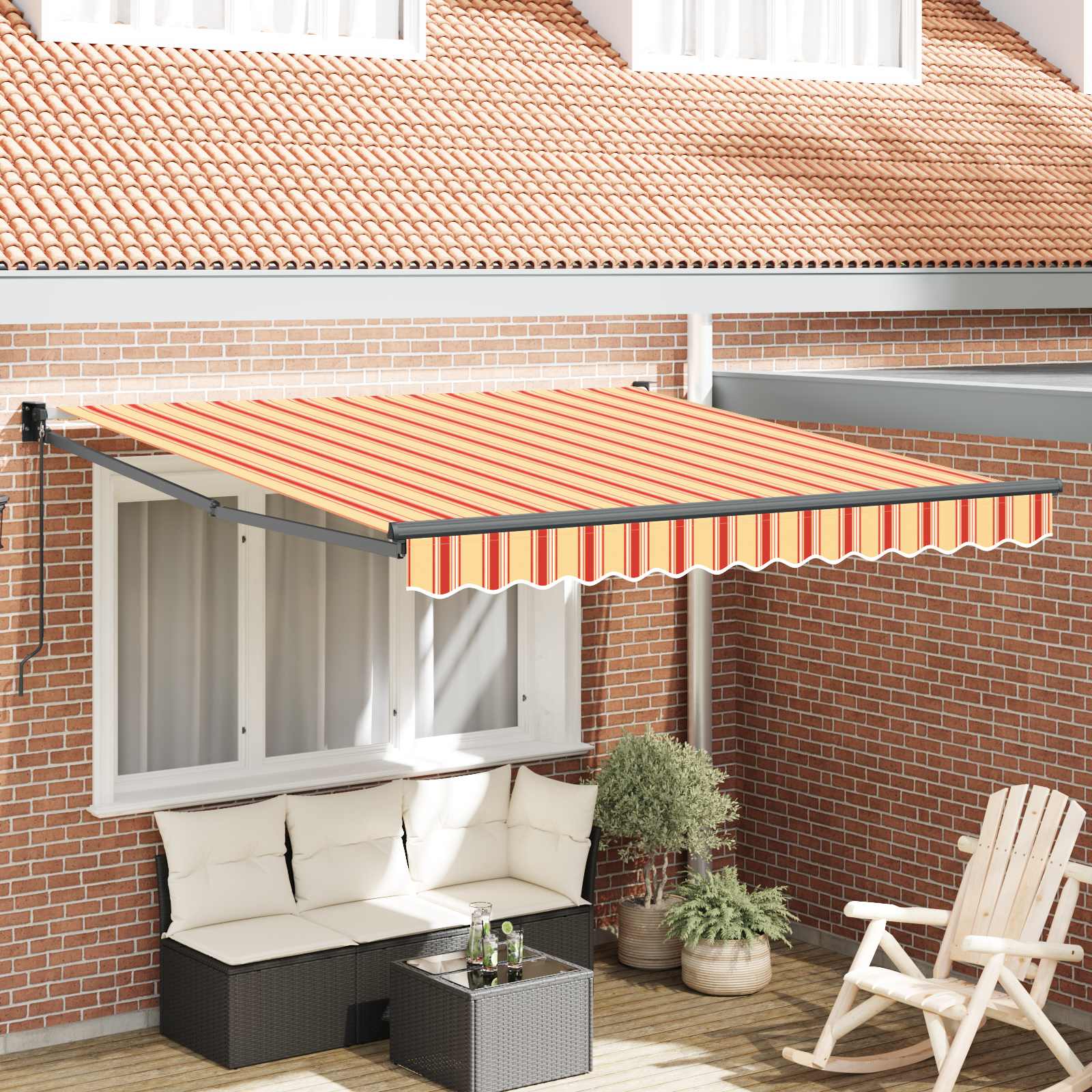Toldo Retrátil Manual Amarelo e Laranja 300 x 250 cm
