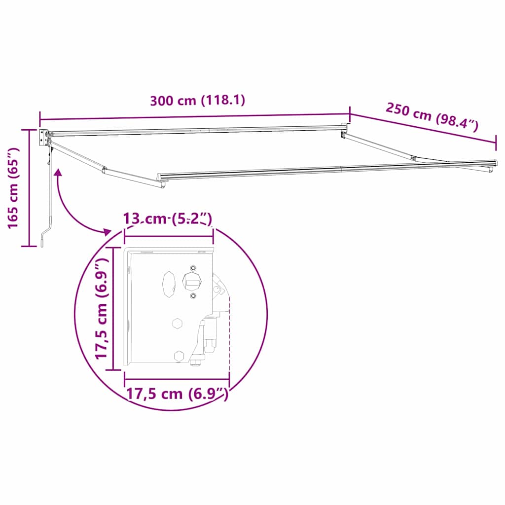 Toldo Retráctil Multicolor 300 x 250 cm Poliéster y Aluminio