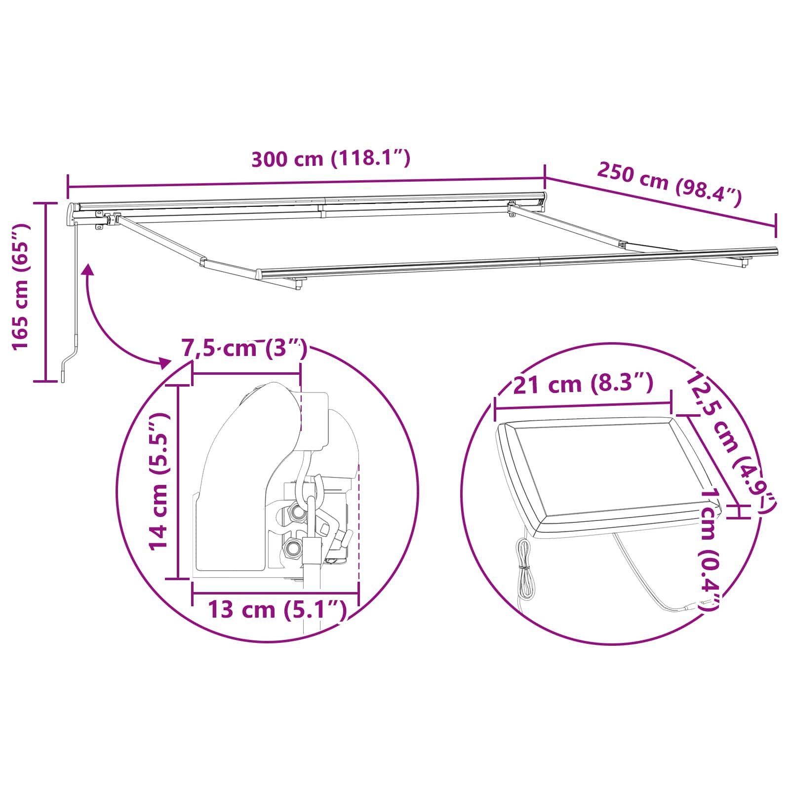 Toldo Retráctil 300 x 250 cm tela