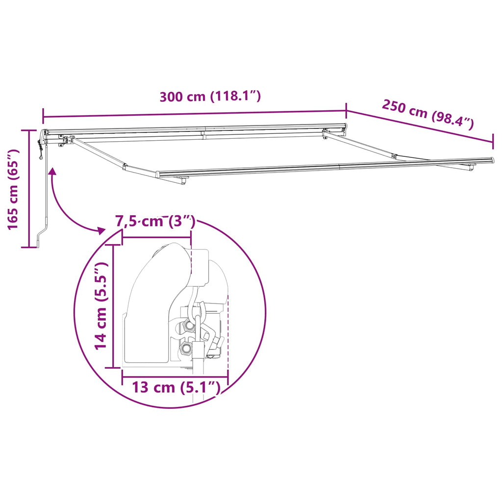 Toldo Retráctil 300 x 250 cm Tela y Aluminio