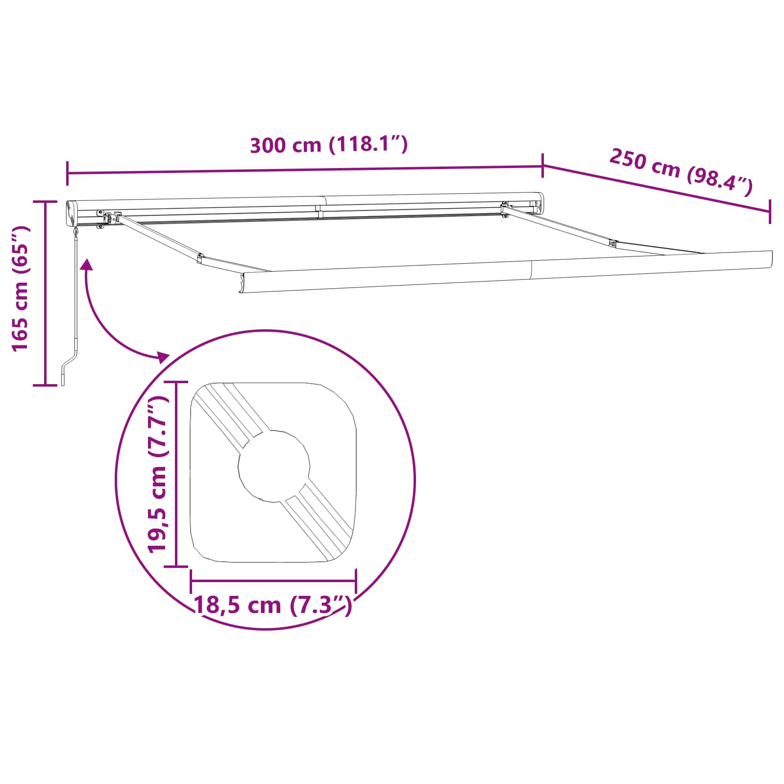 Toldo Retráctil 300 x 250 cm Tela y Metal