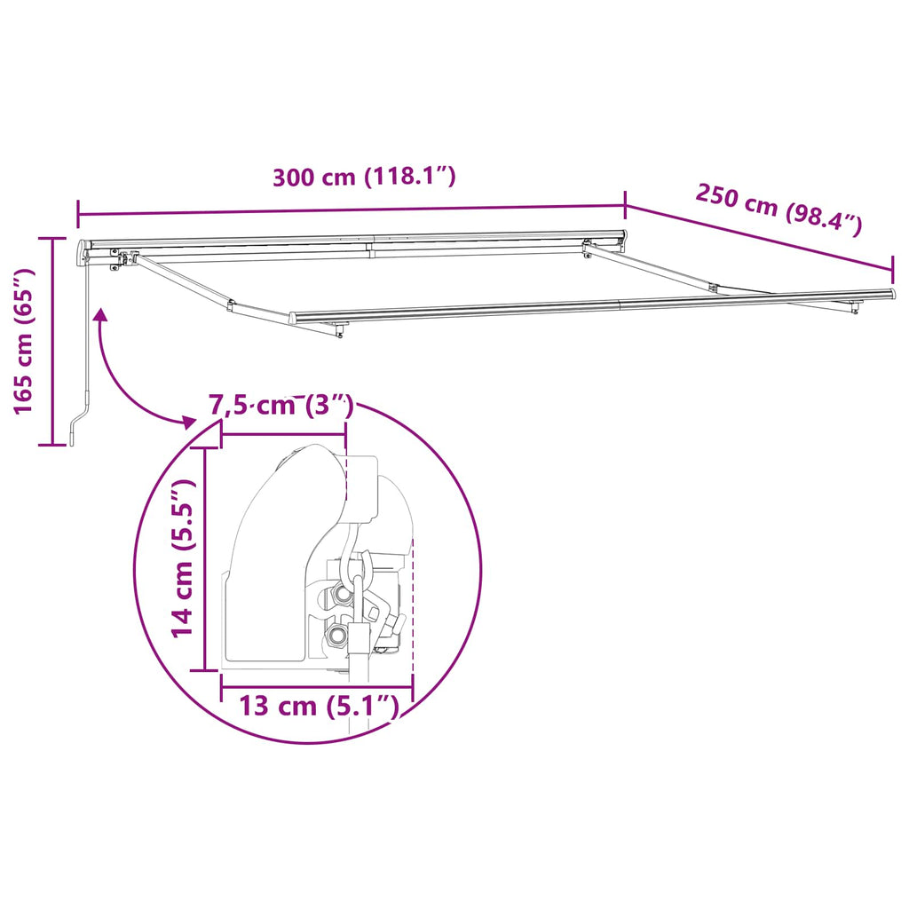 Toldo Manual Rojo 300 x 250 x 165 cm Poliéster