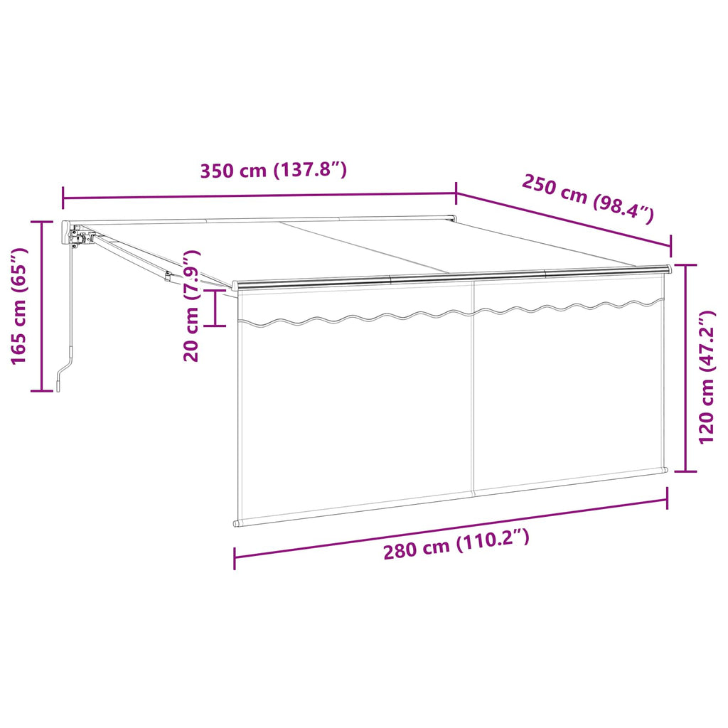 Toldo Retráctil Manual Azul y 350 x 250 cm Poliéster y Aluminio