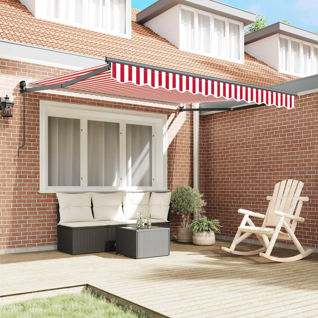 Toldo Retráctil Manual Rojo y 350 x 250 cm Poliéster y Aluminio