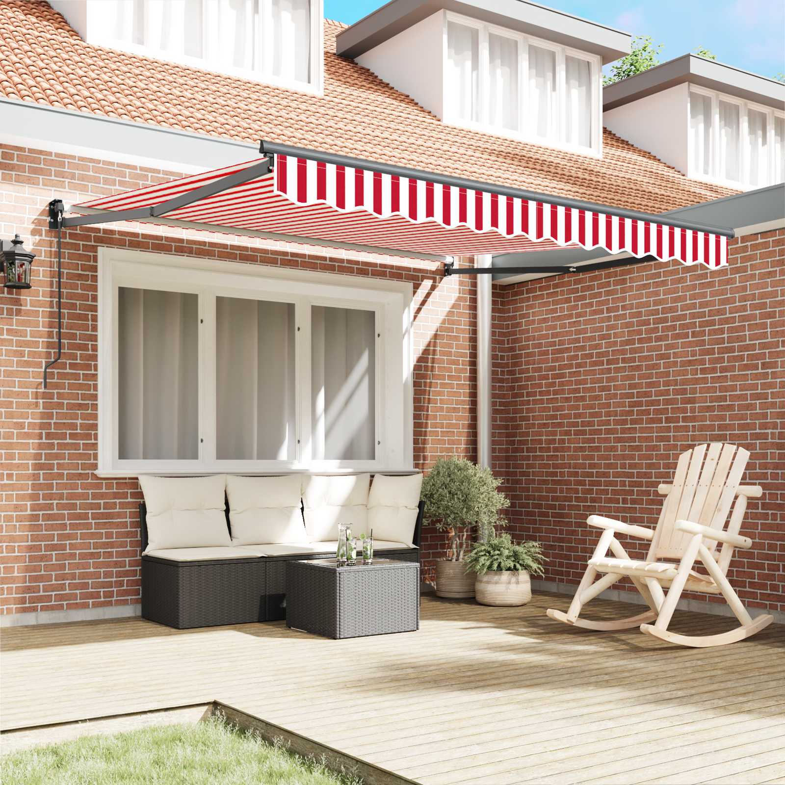 Toldo Retráctil Manual Rojo y 350 x 250 cm Poliéster y Aluminio