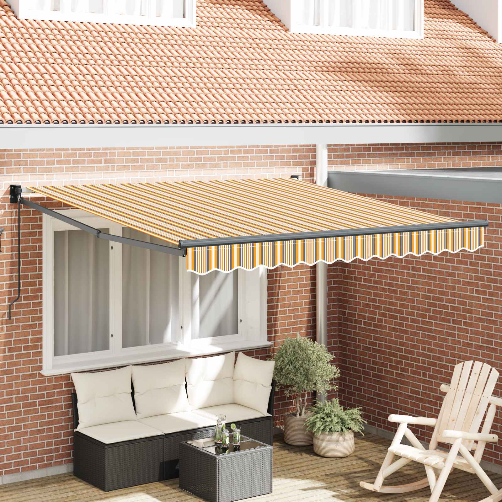 Toldo Retrátil Manual Vermelho e 350 x 250 cm Poliéster e Alumínio