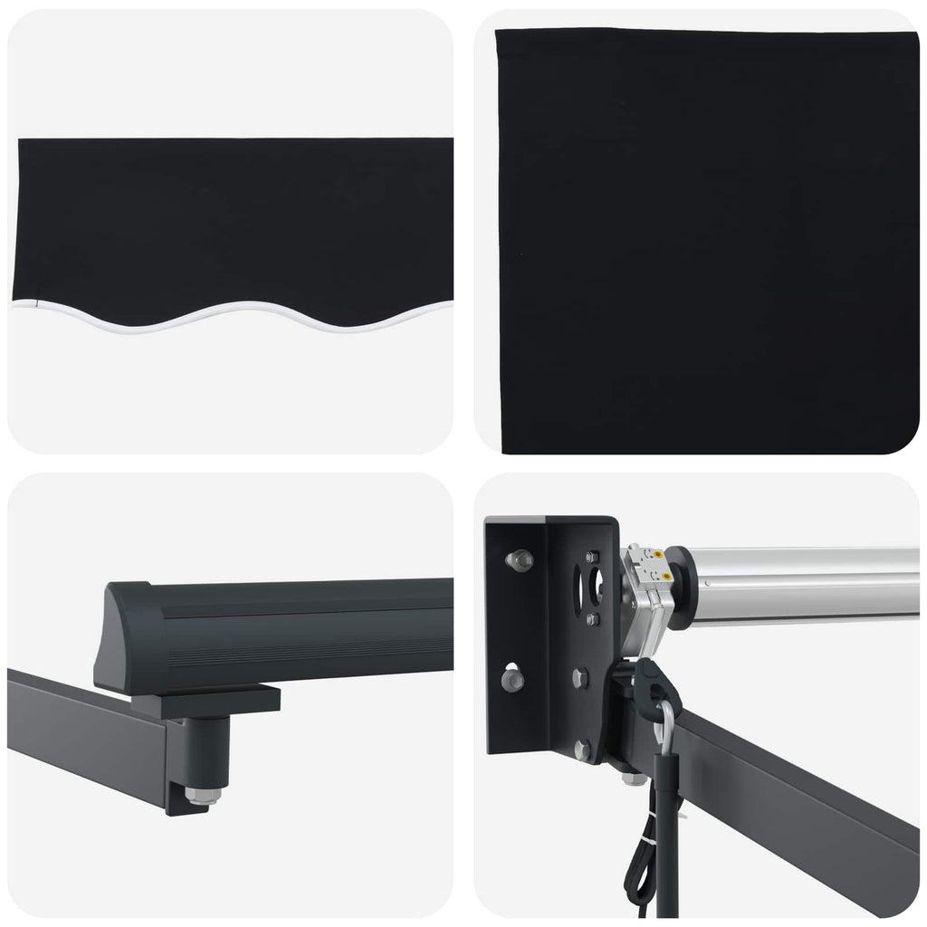 Toldo Retráctil Negro 350 x 250 cm Poliéster y Aluminio