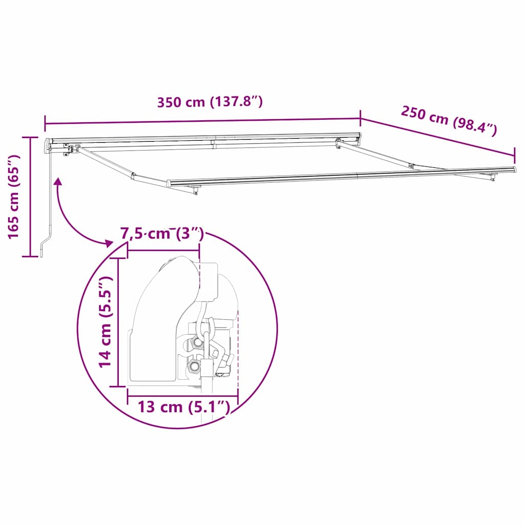Toldo Retráctil Rojo 350 x 250 cm Poliéster y Aluminio