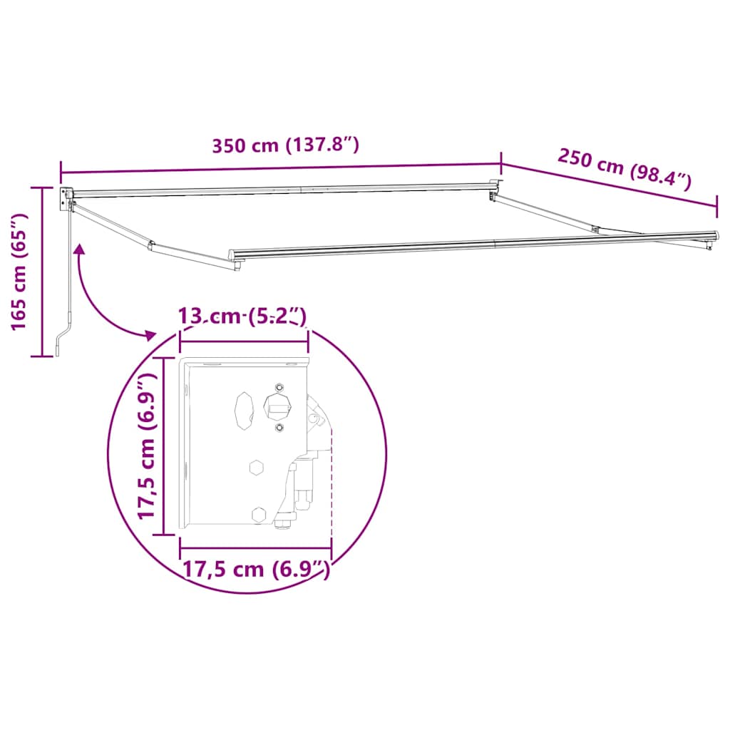 Toldo Retráctil Manual Rojo 350 x 250 cm Poliéster y Aluminio