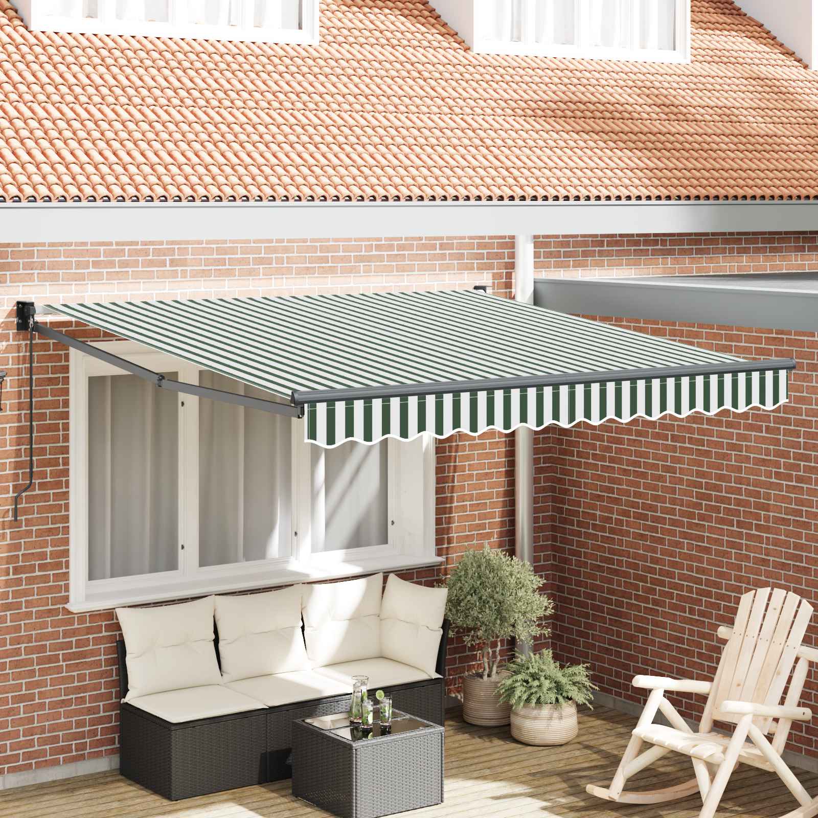 Toldo Retráctil Verde y 350 x 250 cm Poliéster y Aluminio