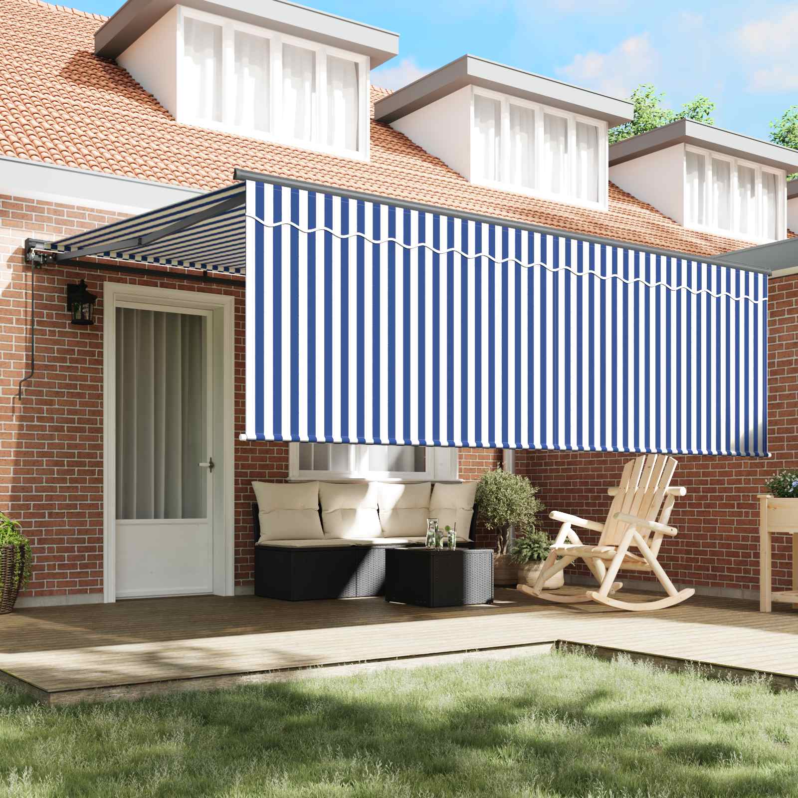 Toldo Retráctil Manual Azul y 400 x 300 cm Poliéster y Aluminio