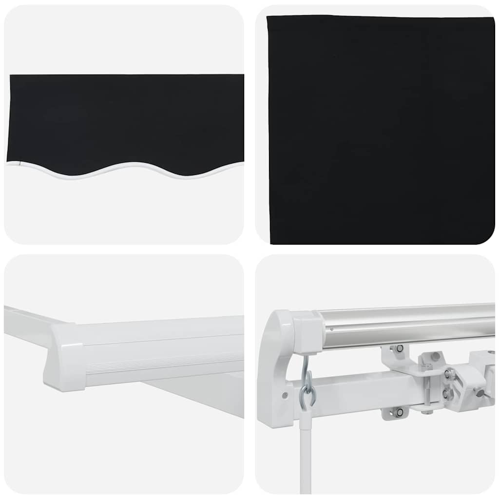 Toldo Retráctil Manual Negro 400 x 350 cm Poliéster y Aluminio