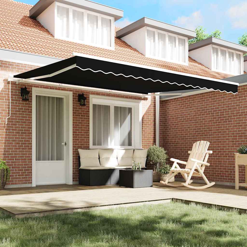 Toldo Retráctil Manual Negro 400 x 350 cm Poliéster y Aluminio