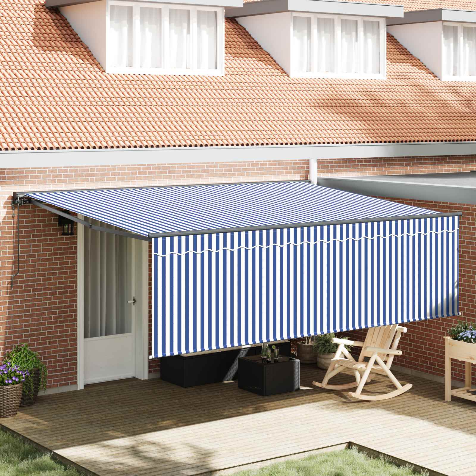 Toldo Retráctil Azul y 400 x 300 cm Poliéster y Aluminio