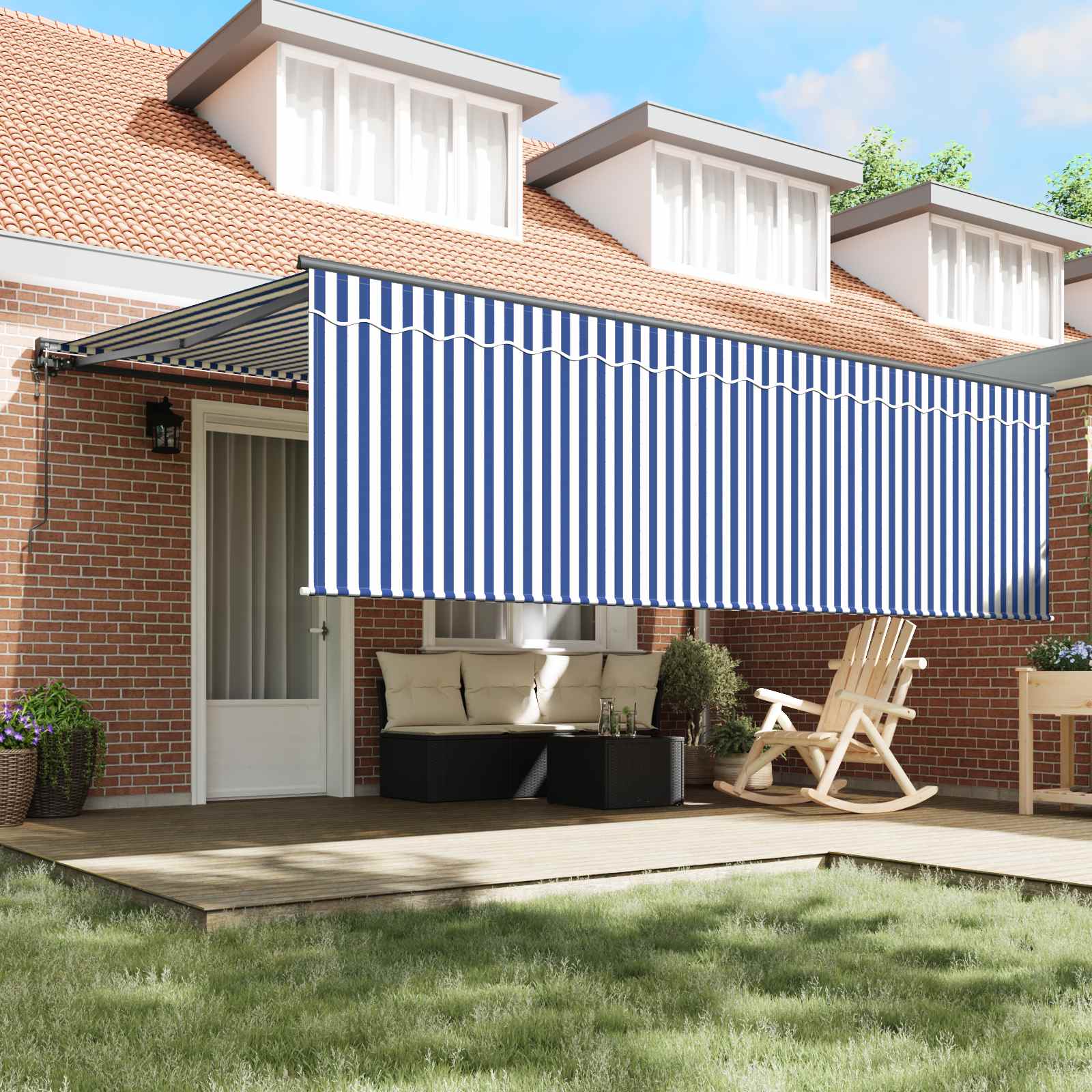 Toldo Retráctil Azul y 400 x 300 cm Poliéster y Aluminio