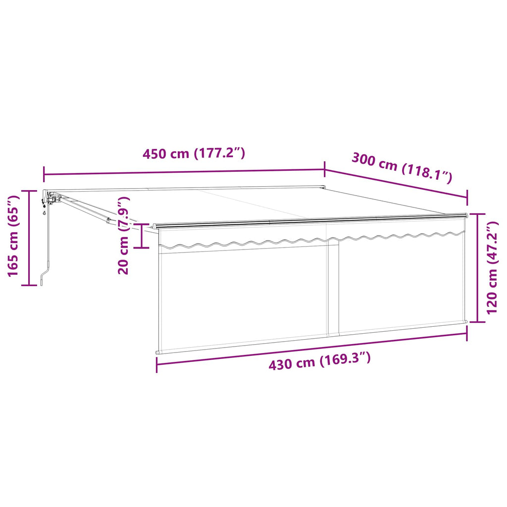 Toldo Retráctil Azul y 400 x 300 cm Poliéster y Aluminio