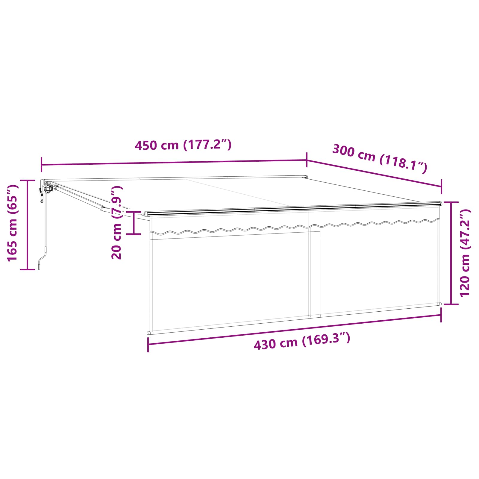 Toldo Retráctil Azul y 400 x 300 cm Poliéster y Aluminio
