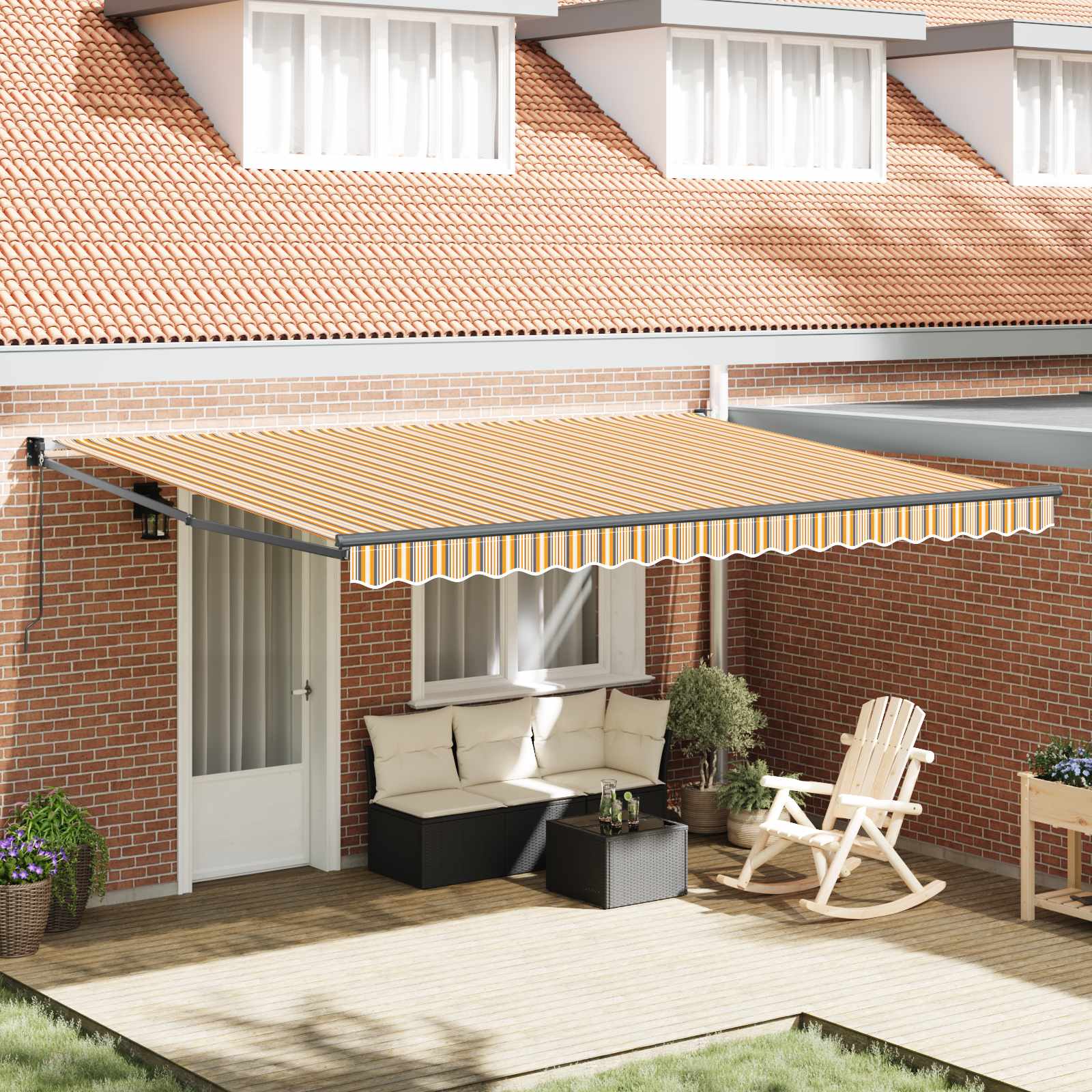 Toldo Retrátil Manual Laranja e Castanho 400 x 300 cm