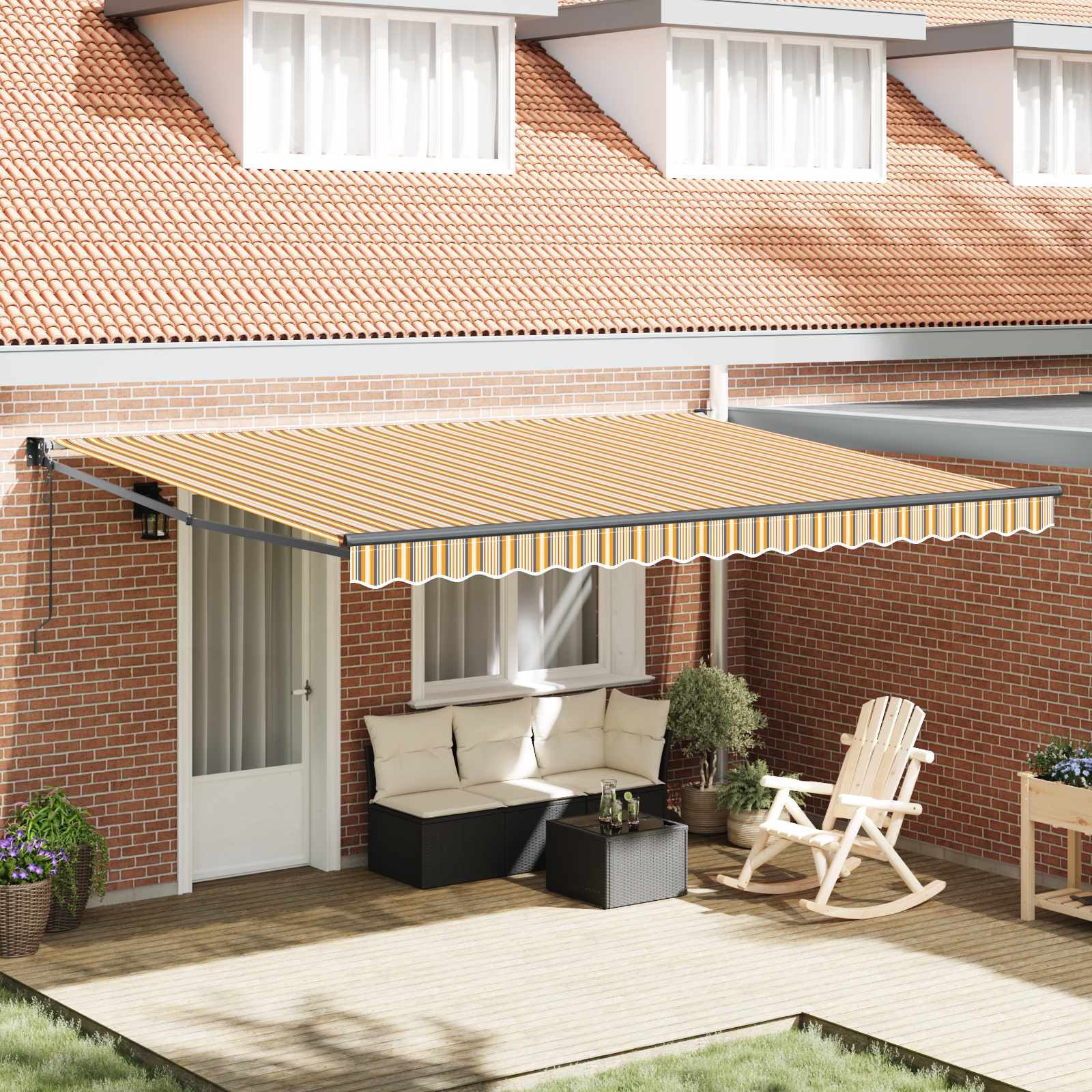 Toldo Retrátil Manual Vermelho e 350 x 250 cm Poliéster e Alumínio