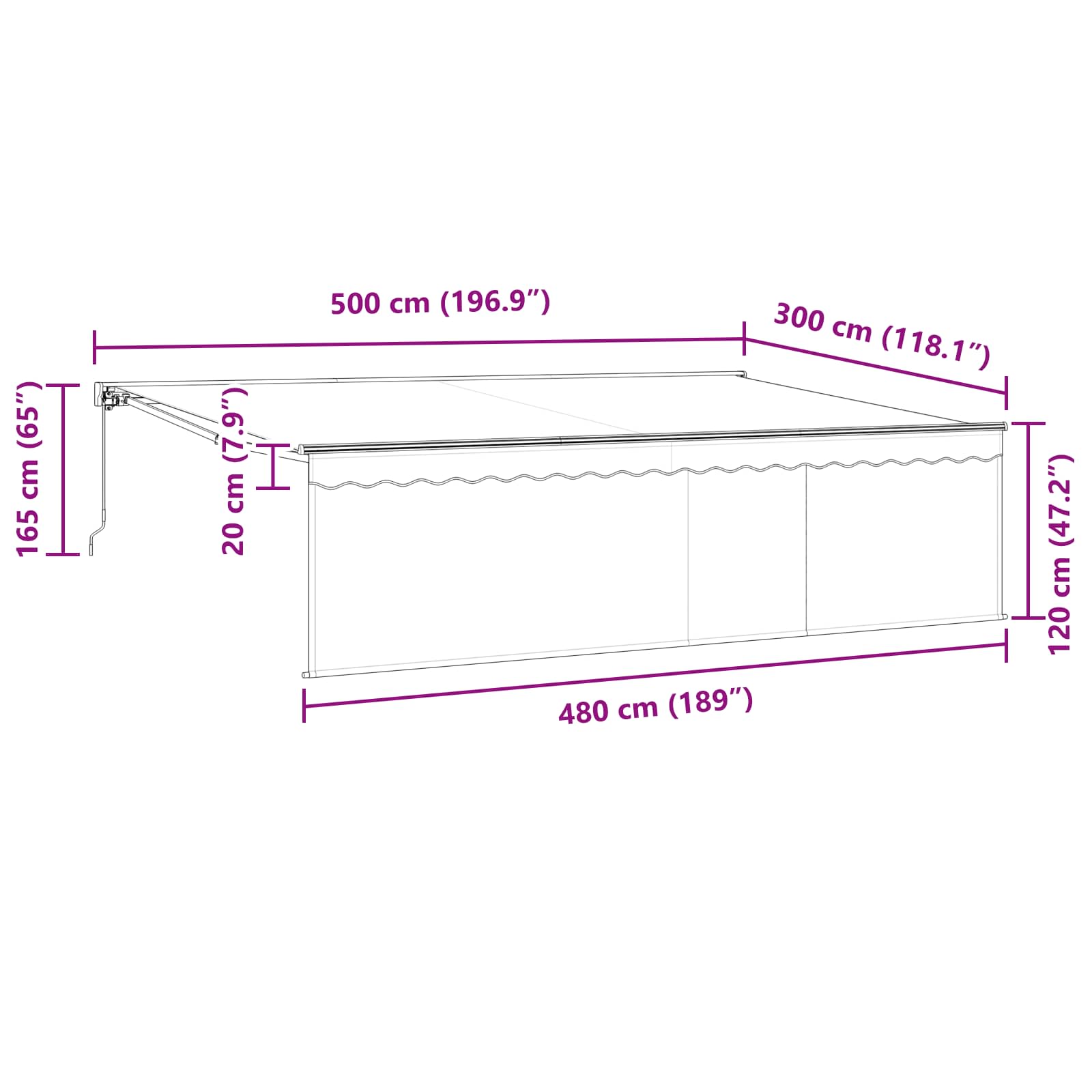 Toldo Retráctil Antracita 500 x 300 cm Poliéster y Aluminio