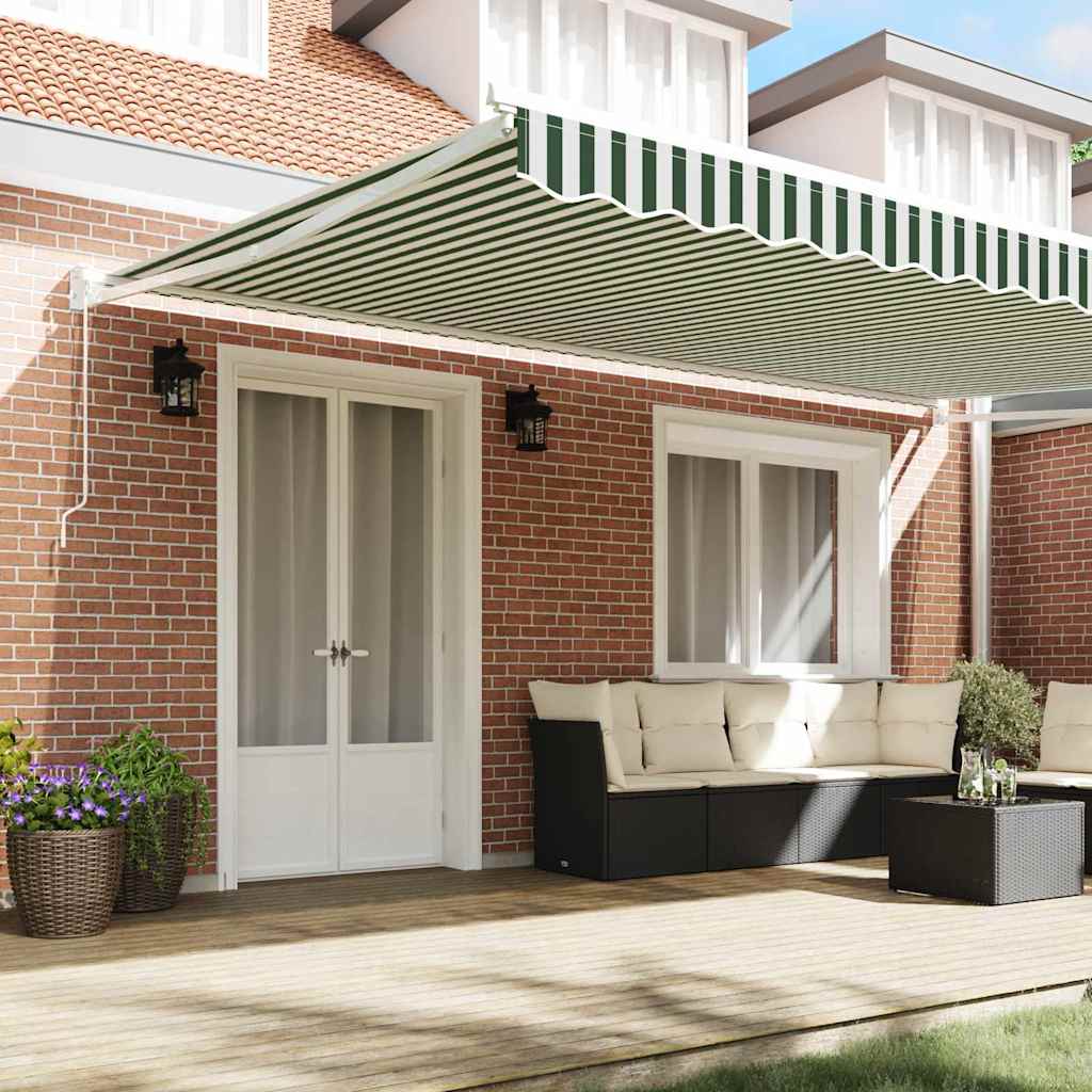 Toldo Retráctil Verde y 500 x 300 cm Poliéster y Aluminio