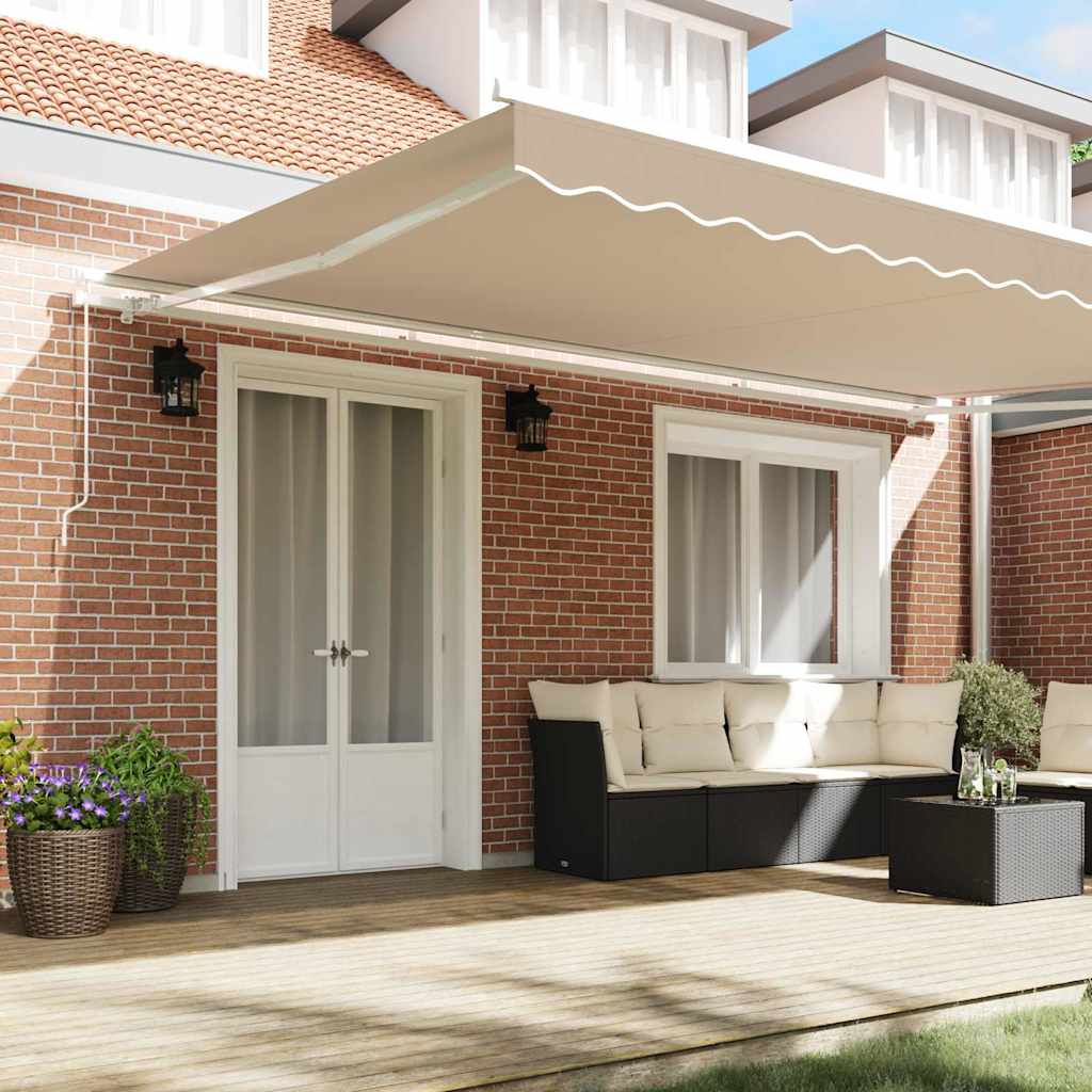 Toldo Retráctil Manual Beige 500 x 350 cm Poliéster y Aluminio