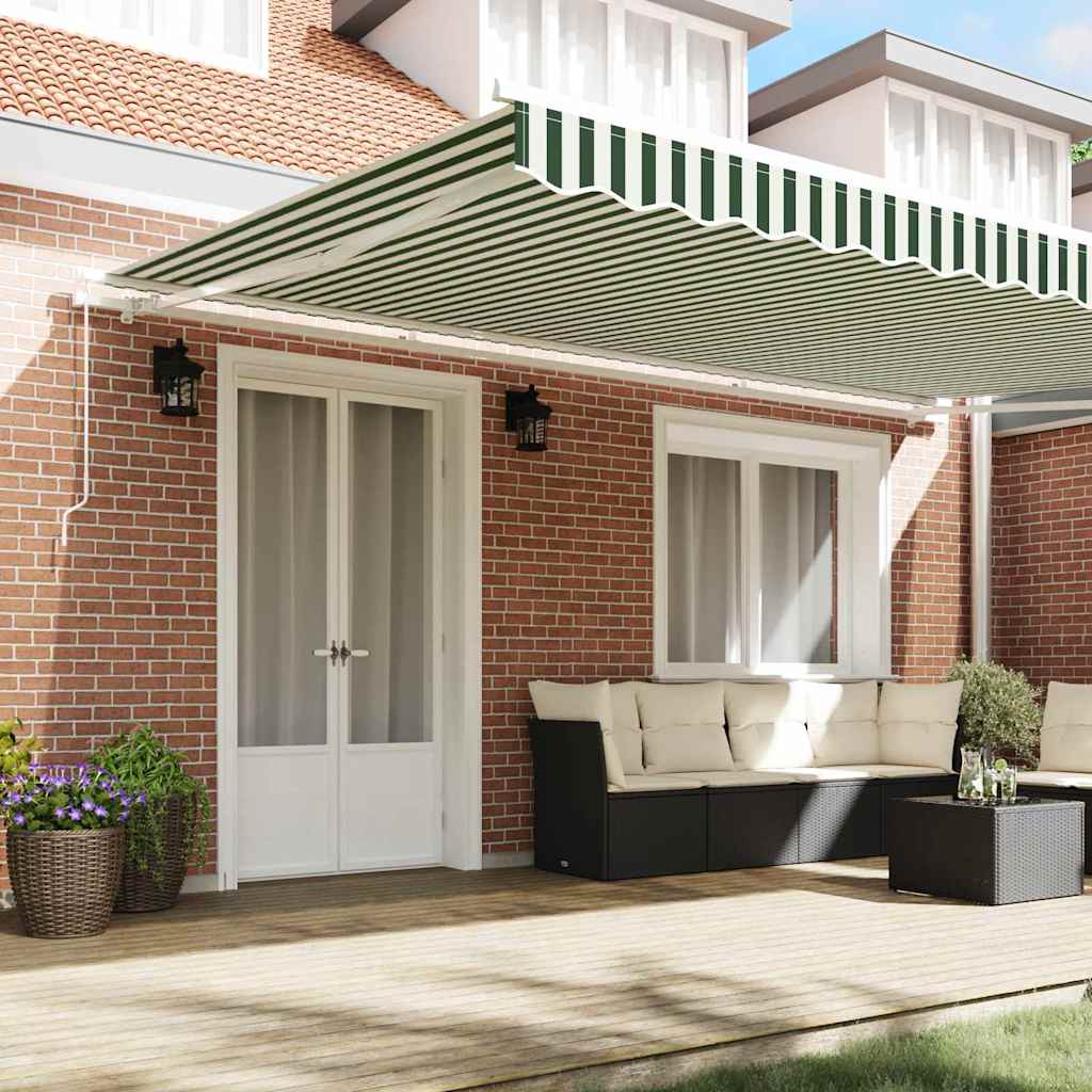 Toldo Retráctil Verde y 500 x 350 cm Poliéster y Aluminio