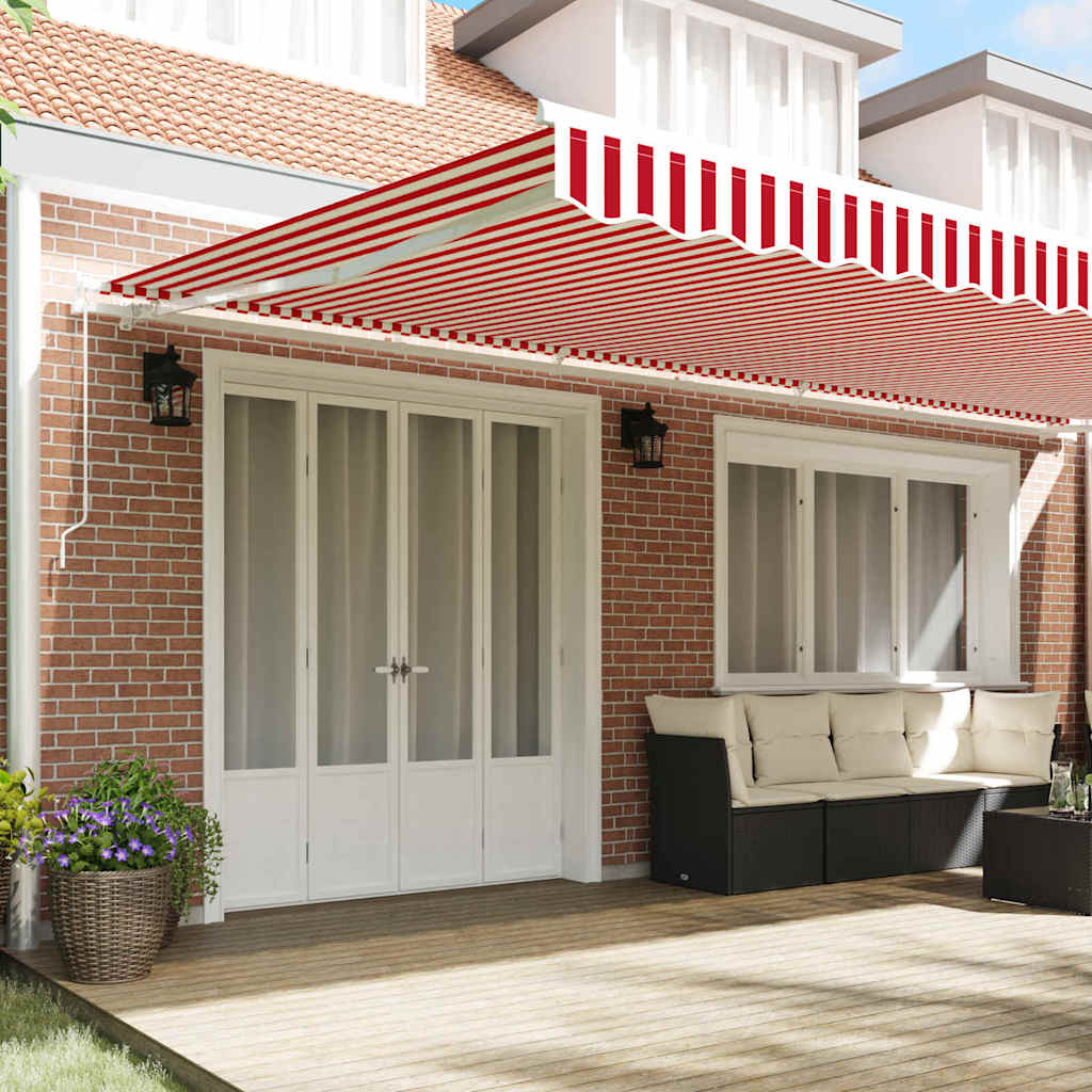 Toldo Retráctil Manual Rojo y 600 x 350 cm Poliéster y Aluminio