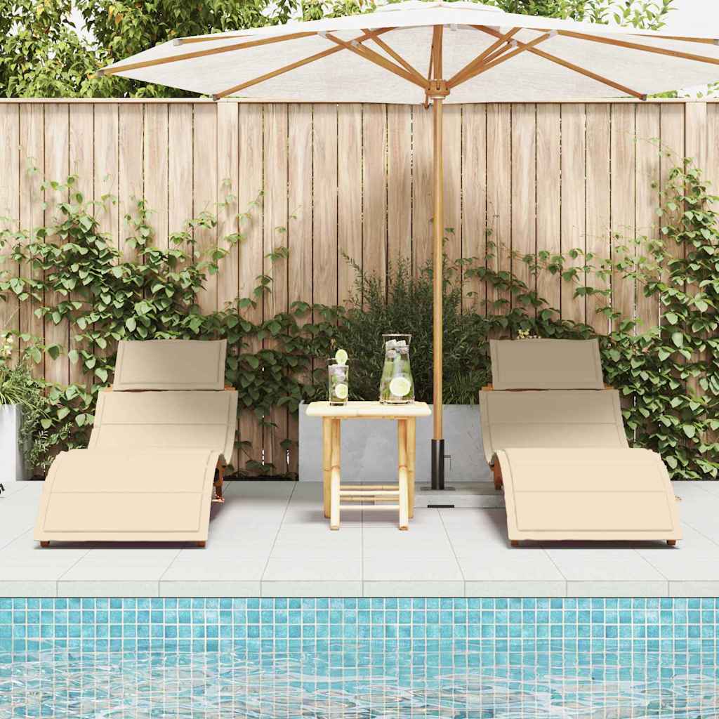 Tumbona con cojín 2 pcs Beige Madera de Acacia Sólida